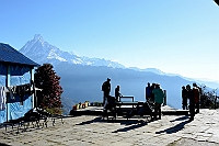 The hotel's veranda with mountain Machhapuchhre (6997 m), also called Fishtail in the background.