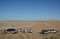 Our overnight stop at the Darvaza, the crater in the background.