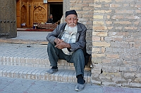 Old man outside a mosque in Khiva.