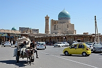 We continue to the old town of Bukhara with Poi Kalon Mosque in the background.