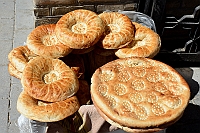 Freshly baked bread in the market in Bukhara.
