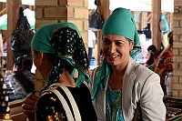 Women in the gold market in Bukhara.