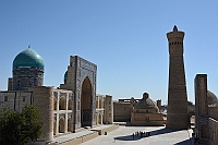 Mir-Arab Madrassah and Kalon Minaret in Bukhara.