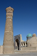 Kalon Minaret is 48 meters high and to the right is Mir Arab Madrassah (Koran school).