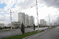 One of the main street with white marble house that Turkmenistan's capital Ashgabat was made of.
