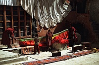 The large thangkas is being prepared for the festival on Rangdum Gompa