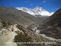 We are approaching Dingboche and Lhotse (8516m) in the background