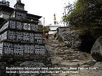 Buddhist prayer plates with the mantra "Om Mani Padme Hum" carved in prayer plates near Thado Koshi
