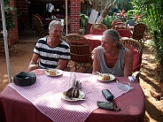 We have got our pieces of cake and waiting for the coffee at German bakery in Palolem