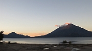 Sunrise over Lake Atitlan and the volcanoes.
