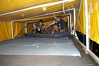 Jocke has shown Uffe how we get the ceiling collar and fixes to the sleeping quarters on the bus roof.