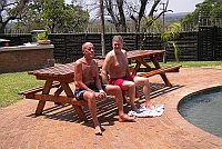 Janne and Uffe at the campsite's swimming pool at Victoria Falls.