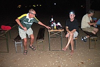 We arrived late at Shingwedzi camp and it was a late dinner as usual. Janne and Uffe have a drink while they wait for dinner.