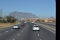 On the way to Cape Town with Table Mountain in front of us.
