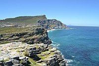 View towards Cape Point and the lighthouse from the Cape of Good Hope.